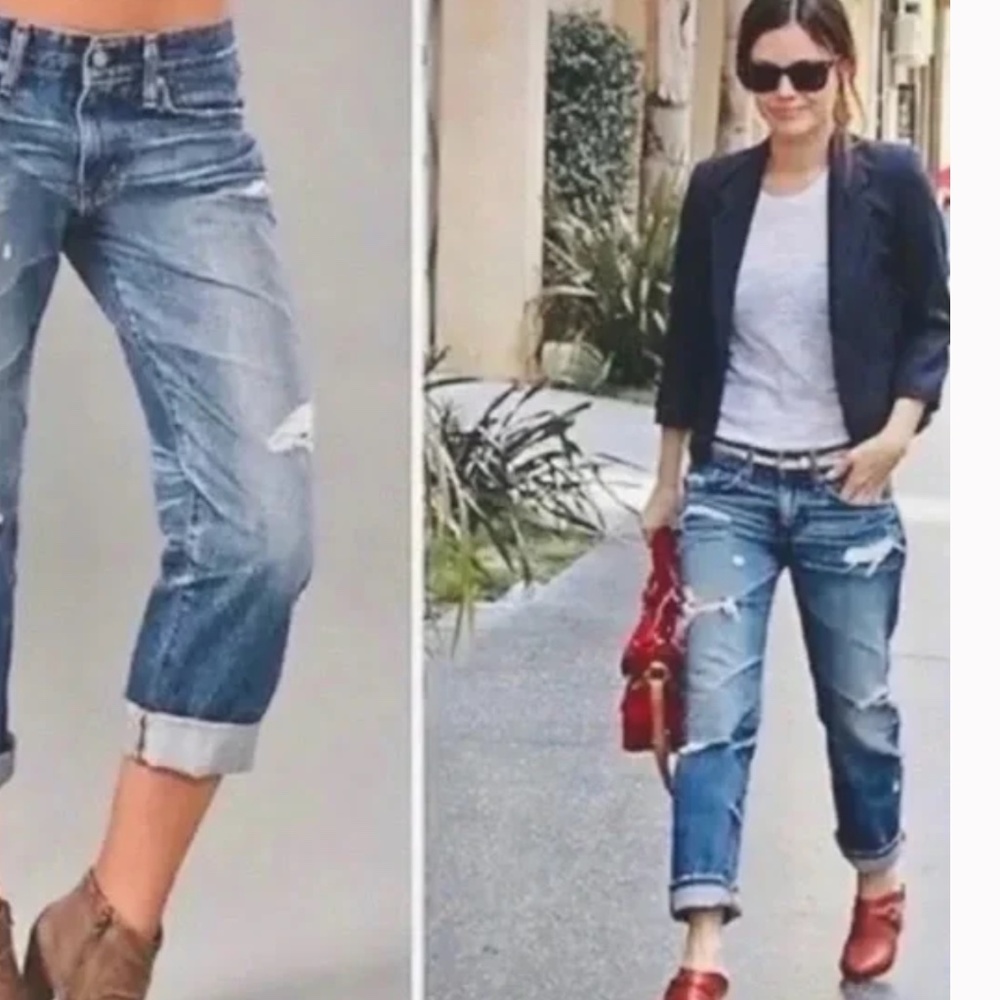AG Adriano Goldschmied Ex-Boyfriend Crop Distressed Jeans Sz 25